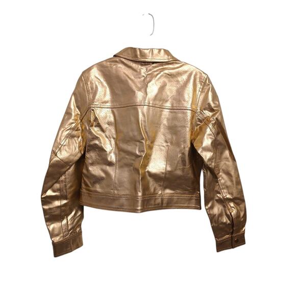 Designer Vintag 80s GOLD Metallic Leather Moto Jacket Sz 10 Short Punk Rock Glam - Picture 5 of 16